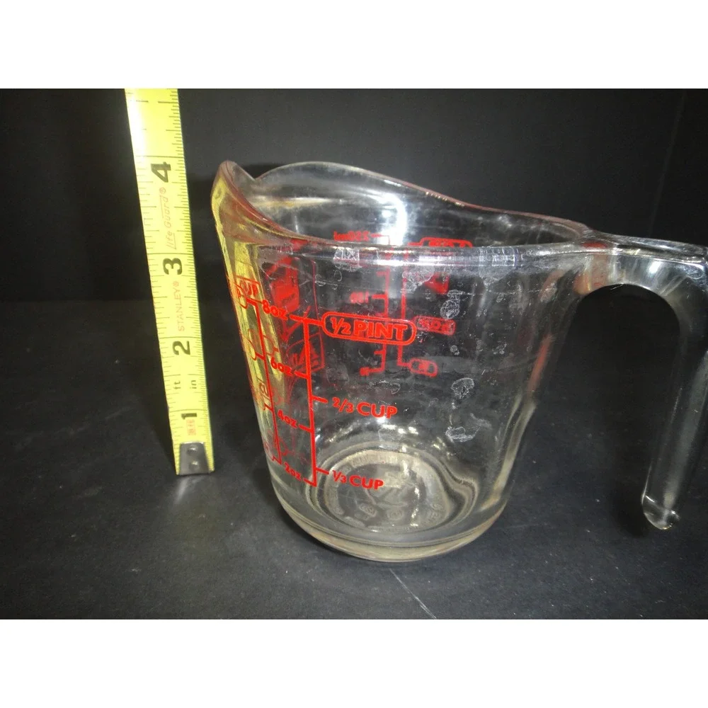 Anchor Hocking 1 Cup Glass Measuring Cup Red Markings 8oz 250ml Microwave Safe